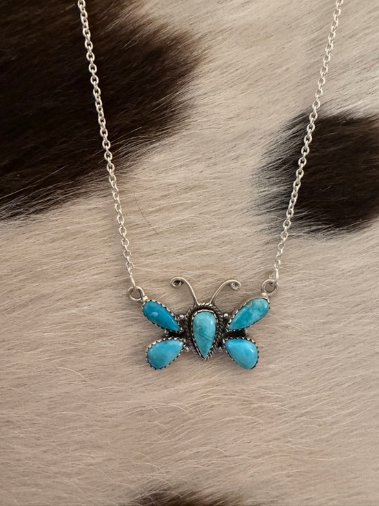 319c22f2-382b-4897-8ef3-  ❤️ Bluebird Turquoise 5 Stone Pendant Necklace Sterling 16+2” Adj 9Gm SRP $227